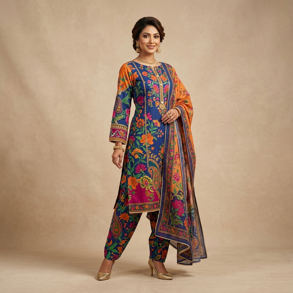 Premium Floral Printed Cotton Three-Piece Set